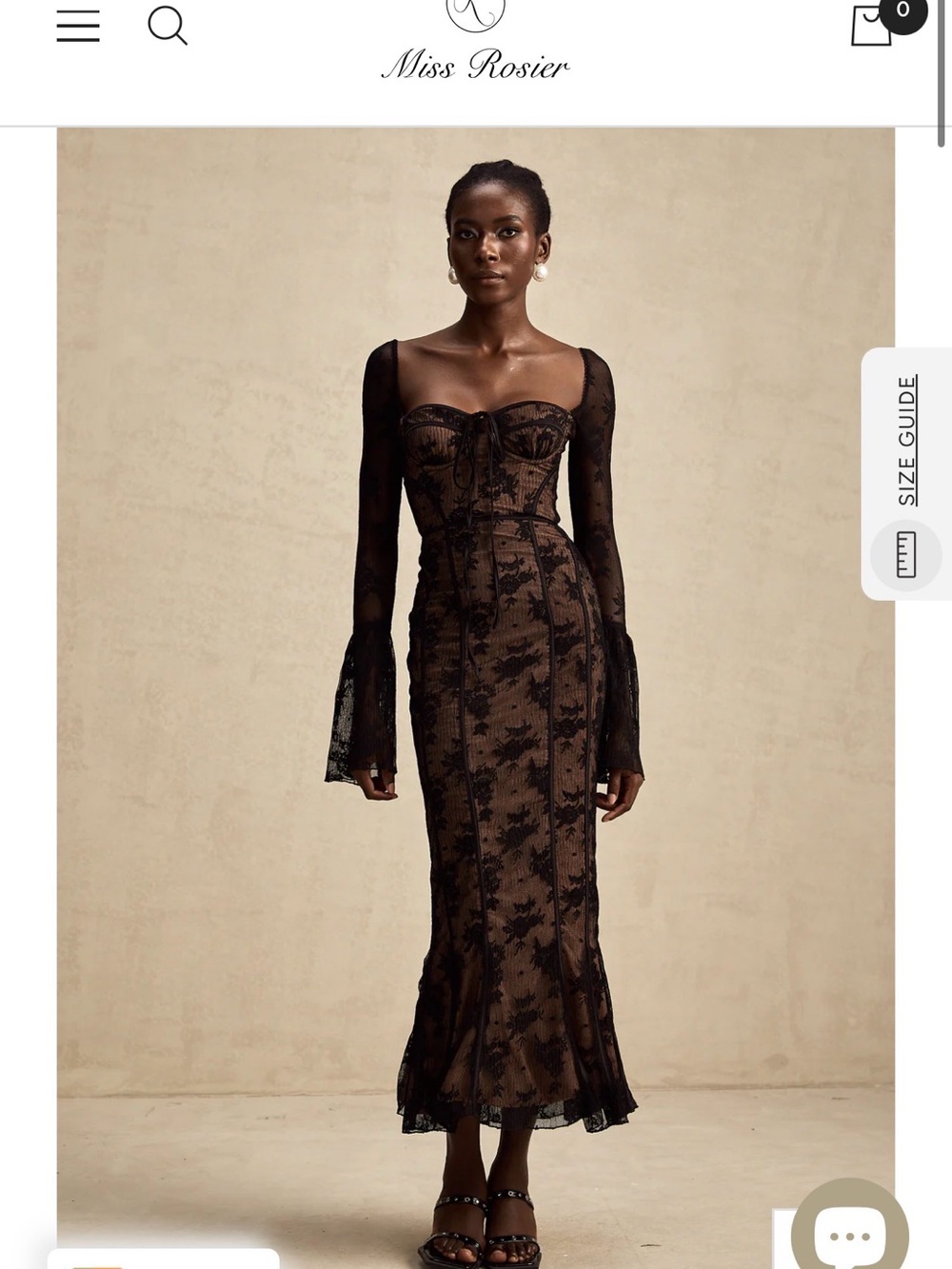 Miss Rosier Black Lace Long-Sleeve Corset Midi Dress